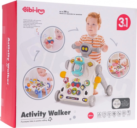 Multifunctionele blauwe looptrainer 2-in-1 met interactief tafeltje