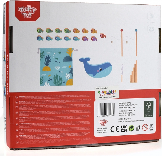 Tooky Toy Houten Spel Walvis en Visjes Multifunctioneel 4 in 1