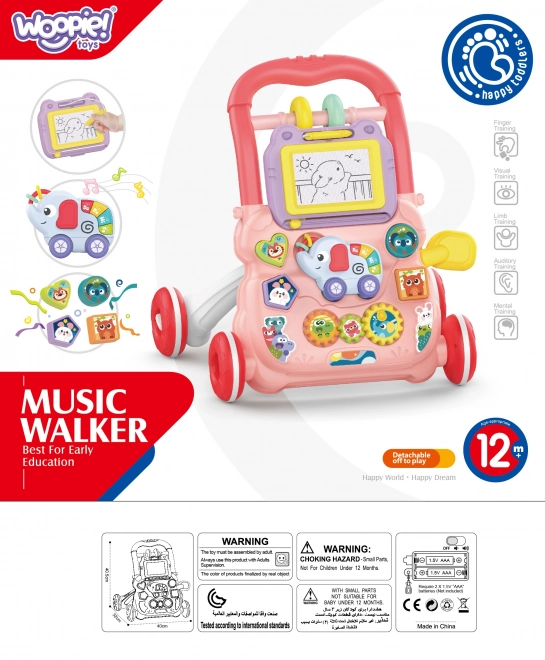 Interactieve loopstoel Woopie Baby met muziek en tekentafel