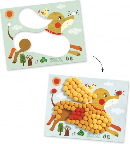 Collages met pompons Hondenspel door Djeco