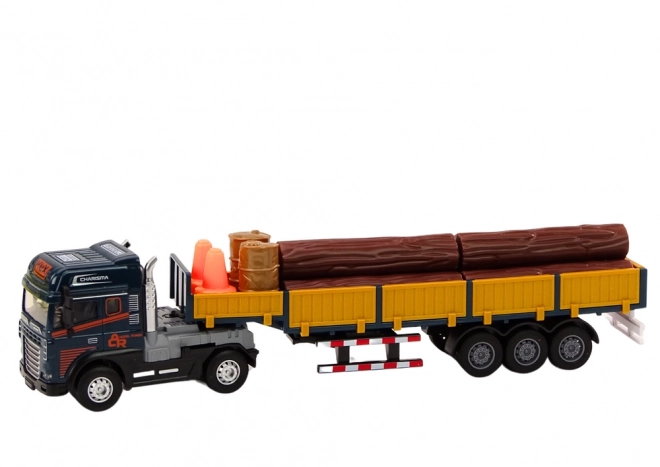 Blauwe houten vrachtwagen trailer 1:24 Boomstammen Geluid Lichten