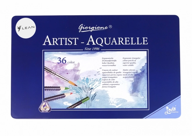Set van 36 aquarelpotloden in metalen doos