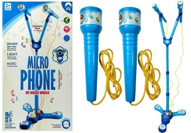 Karaoke microfoonset voor kinderen Blauwe standaard op batterijen