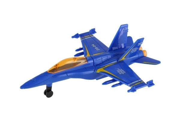 Metalen en plastic jager met terugtrekmechanisme 16 cm - set van vier kleurrijke vliegtuigen