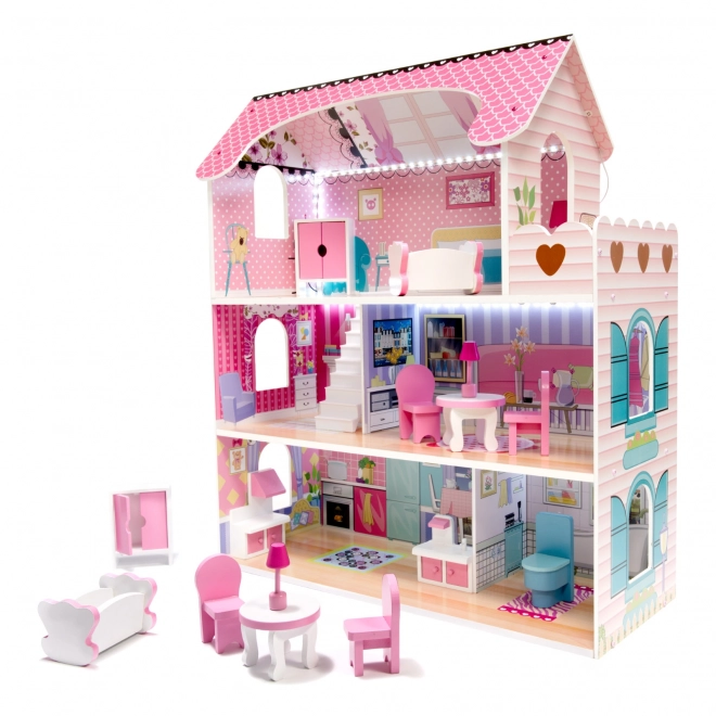 Houten poppenhuis met meubilair - 70 cm