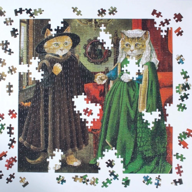 GALISON Vierkante puzzel Meowsterpiece: Arnolfini huwelijk 500 stukken