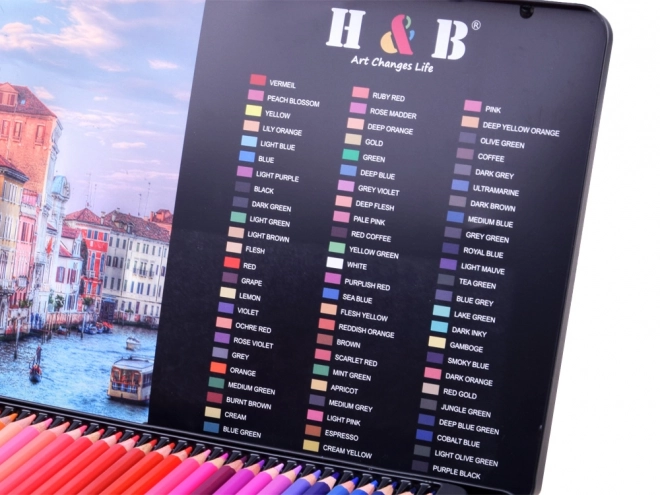 Set van aquarelpotloden 72 kleuren in metalen doos
