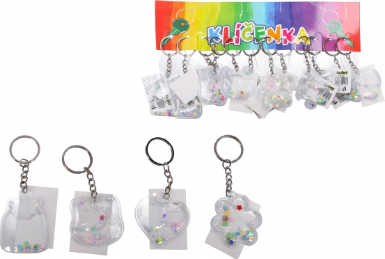 Acryl sleutelhanger met glitters en vloeistof – mix van motieven