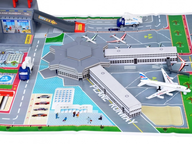 Grote set Luchthaven met parkeren, vliegtuigen en auto's