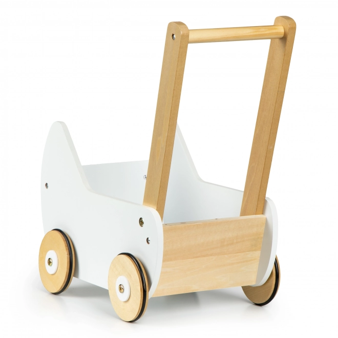 ECOTOYS Houten wagen voor poppen wit
