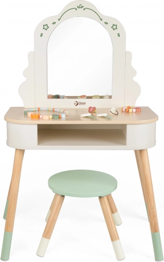 Houten kaptafel met Rond Spiegel en Accessoires Pastel Classic World