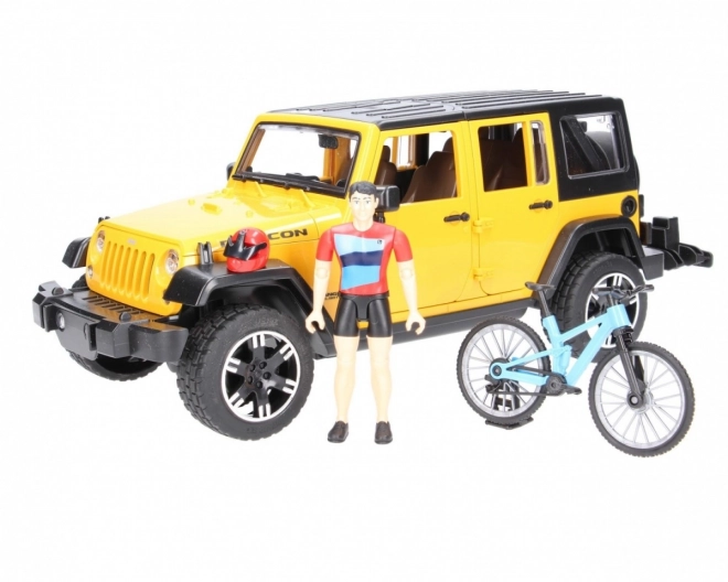 Bruder Jeep Wrangler Rubicon met fietser en fiets
