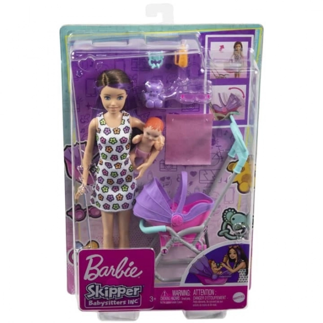 Barbie Pop Kindermeisje Skipper Kinderwagen + set voor baby