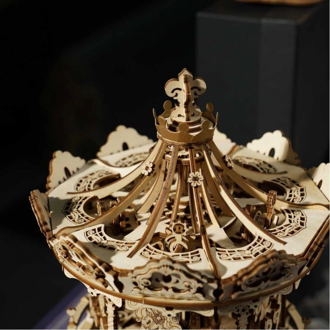 Carrousel met paarden - muziekdoosje - 3D houten bouwpakket