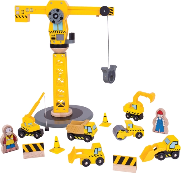houten bouwset met kraan BIGJIGS RAIL