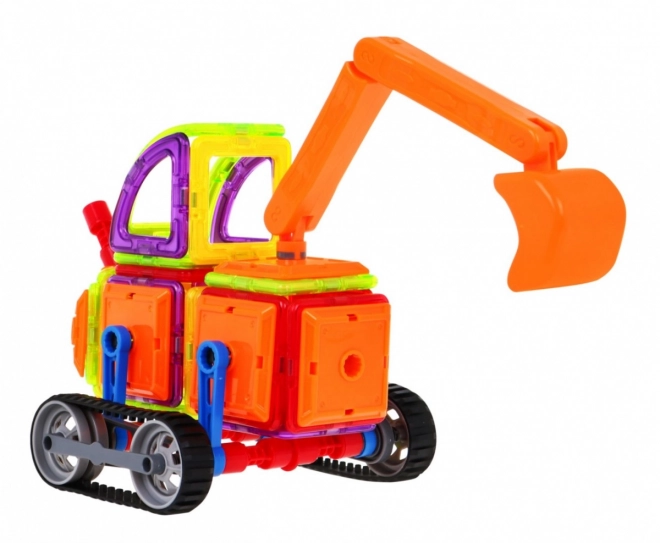 Bouwmagnetische blokken + wielen + graafarm - 78 stuks