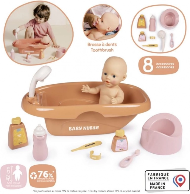 Badkuip voor poppen Baby Nurse met accessoires