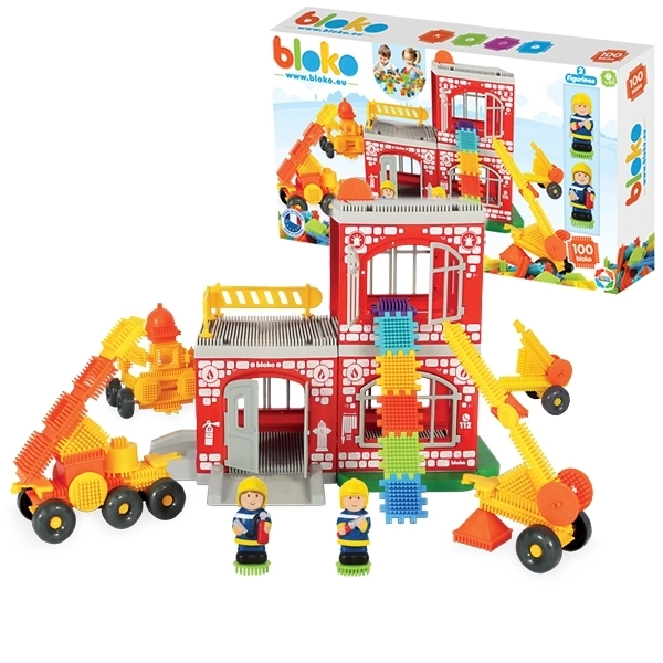 Creatieve bouwset Pin Bricks Brandweerkazerne 100 stuks + 2 figuren