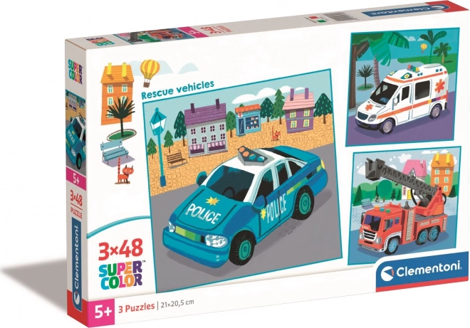 CLEMENTONI Puzzel Reddingsvoertuigen 3x48 stukjes