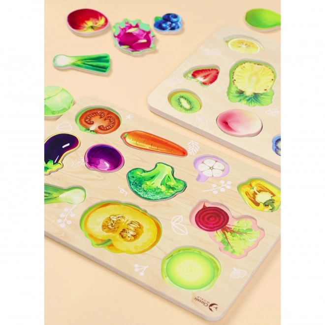 Houten montessori puzzel met groenten