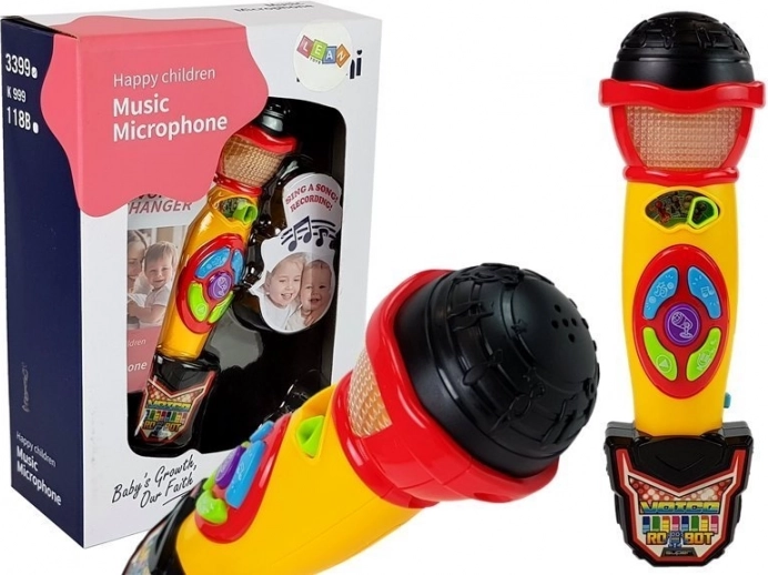 Kinder-karaokemicrofoon geel‑zwart met opname en lichteffecten