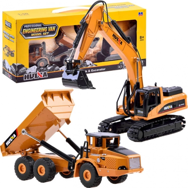 Set van metalen graafmachine + kiepwagen modellen 2-in-1 ZA3910