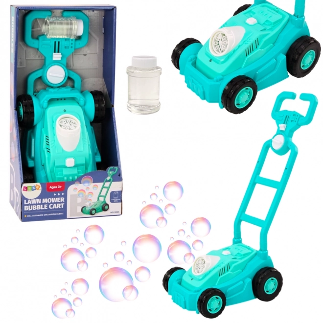 Blauwe zeepbel grasmaaier met handvat