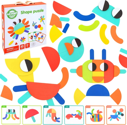 WOOPIE GREEN houten montessori puzzel – 40 patronen, 55 onderdelen, FSC-certificering
