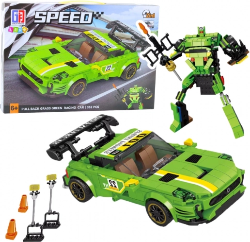 Bouwset 2-in-1 raceauto en robot met frictie-aandrijving, 352 onderdelen