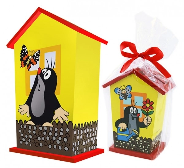 Houten spaarpot met Kleine Mol