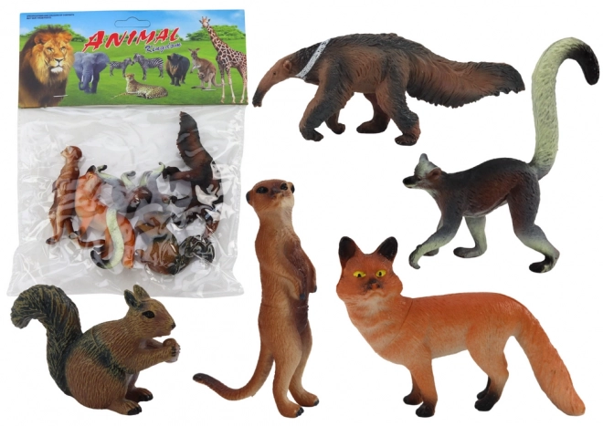 Dierenfiguren 5 Stuks: Eekhoorn, Stokstaartje, Miereneter, Vos, Maki