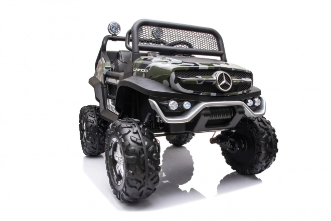 Elektrische kinderauto Unimog S in camouflagekleur