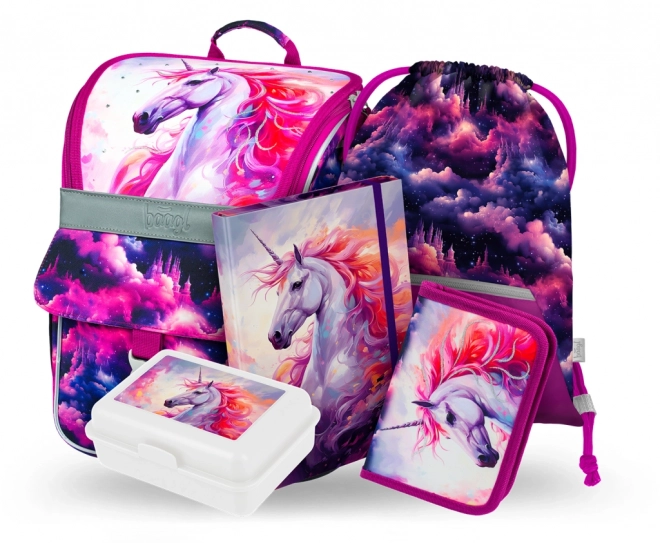 BAAGL 5 SET Zippy Eenhoorn Koninkrijk: schooltas, etui, zak, map, doos