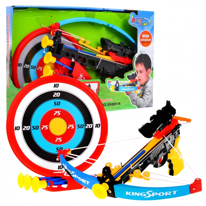 Boog voor kinderen (6+) Sportset 7 st. + Schijf + 4 pijlen + Koker + Richtvizier