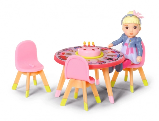 BABY born Minis Set met verjaardagstafel, stoelen en pop