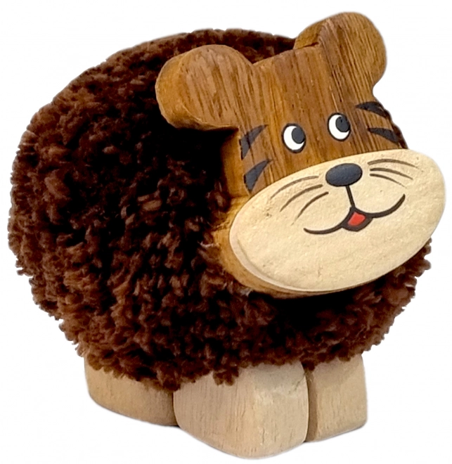 Houten beeld XL Tijger met pompon
