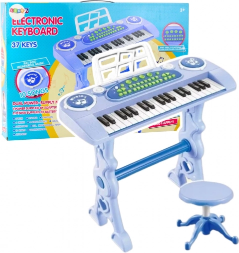 Elektronisch kinderkeyboard met microfoon, 37 toetsen, blauw