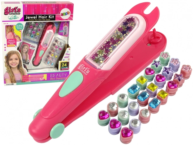 Set voor het versieren van haar met applicator en kralen 24 stuks