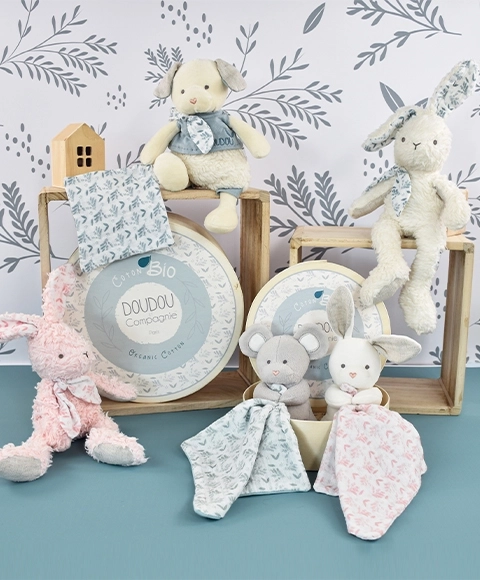 Doudou cadeau set - pluchen muis met deken van biologische katoen