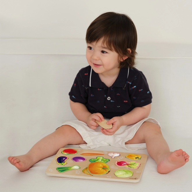Houten montessori puzzel met groenten