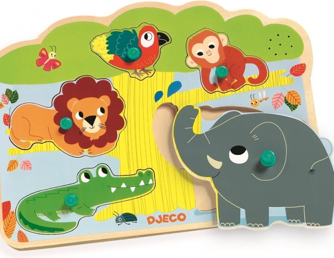 Inlegpuzzel Dieren uit de jungle met geluiden Djeco