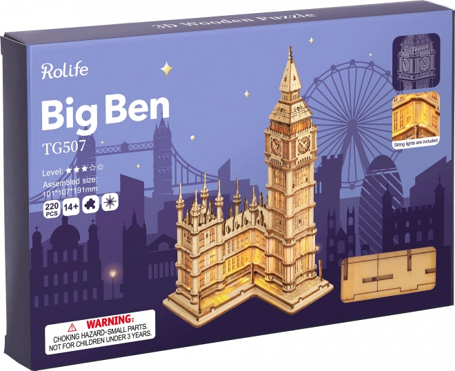 RoboTime houten 3D puzzel kloktoren Big Ben verlicht