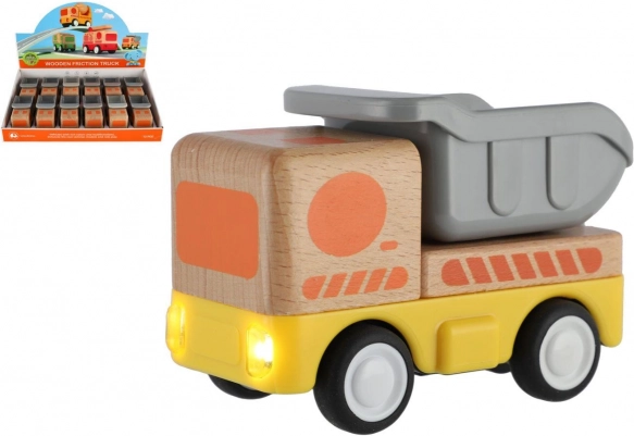 Houten vrachtwagentje met vliegwiel 11 cm