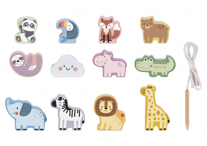 WOOPIE GREEN houten rijgspeelset ZOO Montessori 13 stuks