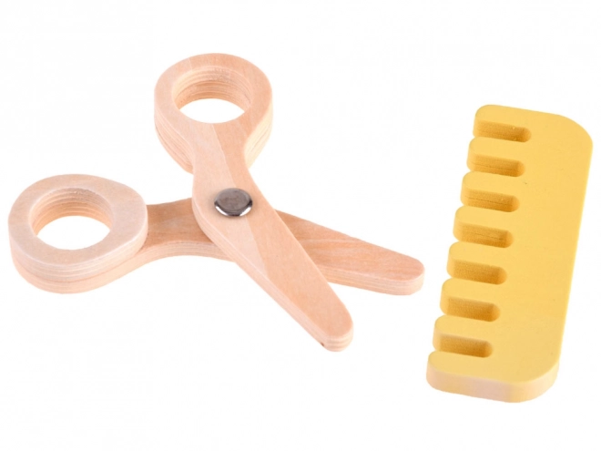 Set houten kappersspeelgoed voor Kapper