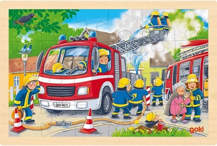 Houten puzzel brandweer 24 stukjes GOKI