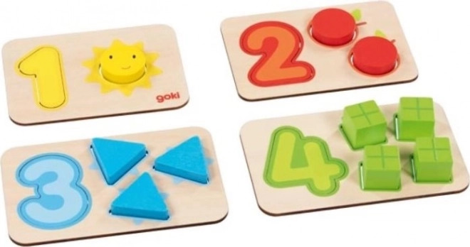 Houten inlegpuzzel met vormen en cijfers GOKI