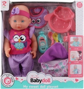 Plassend babypopje – meisje met accessoires 30 cm