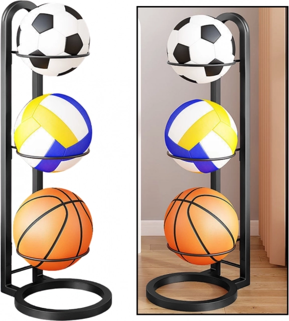 Metalen standaard voor ballen met 3 niveaus zwart