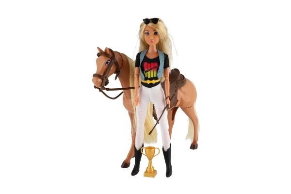 Paard borstel + pop jockey Anlily scharnierend plastic met accessoires in doos 32x36x11cm